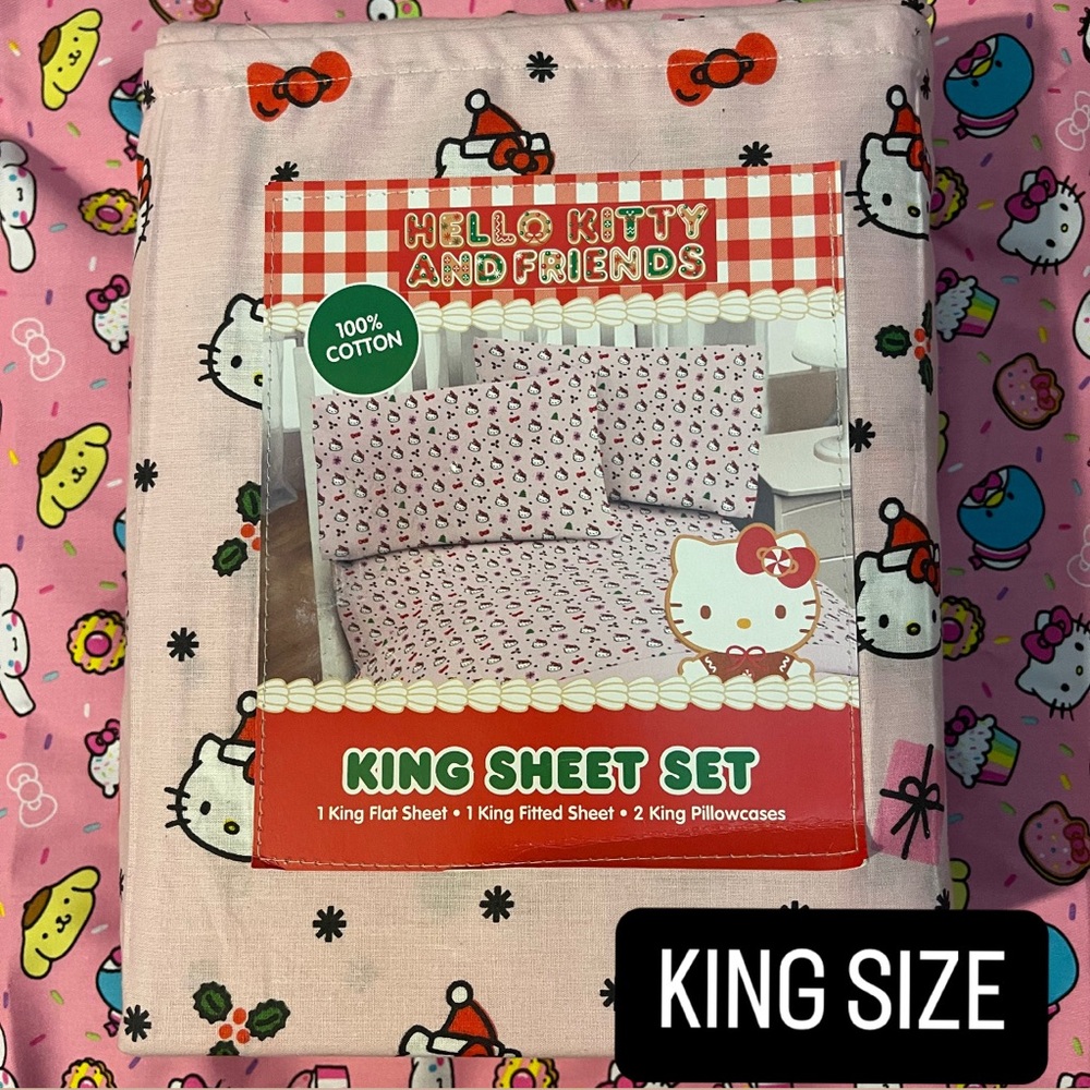 HELLO KITTY 4PC KING SIZE CHRISTMAS SHEETS